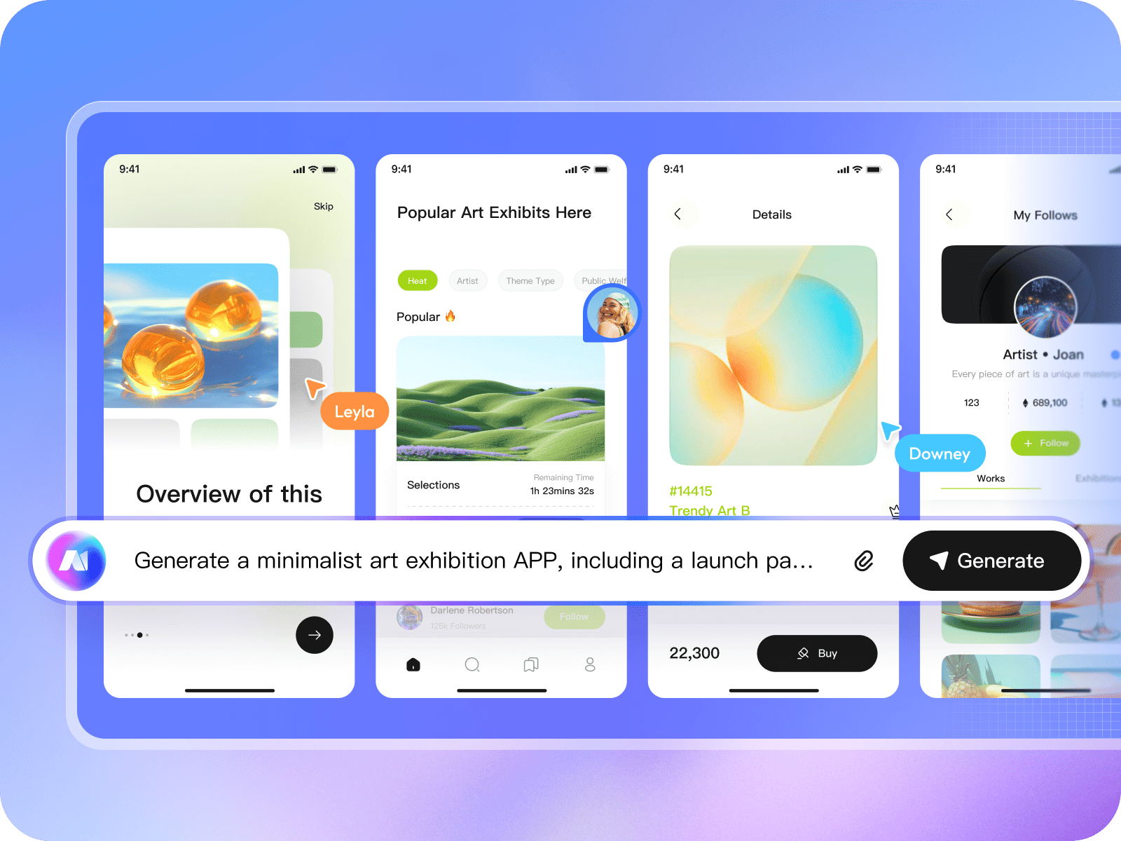 AI app generator prompt creating a multi-screen prototype draft