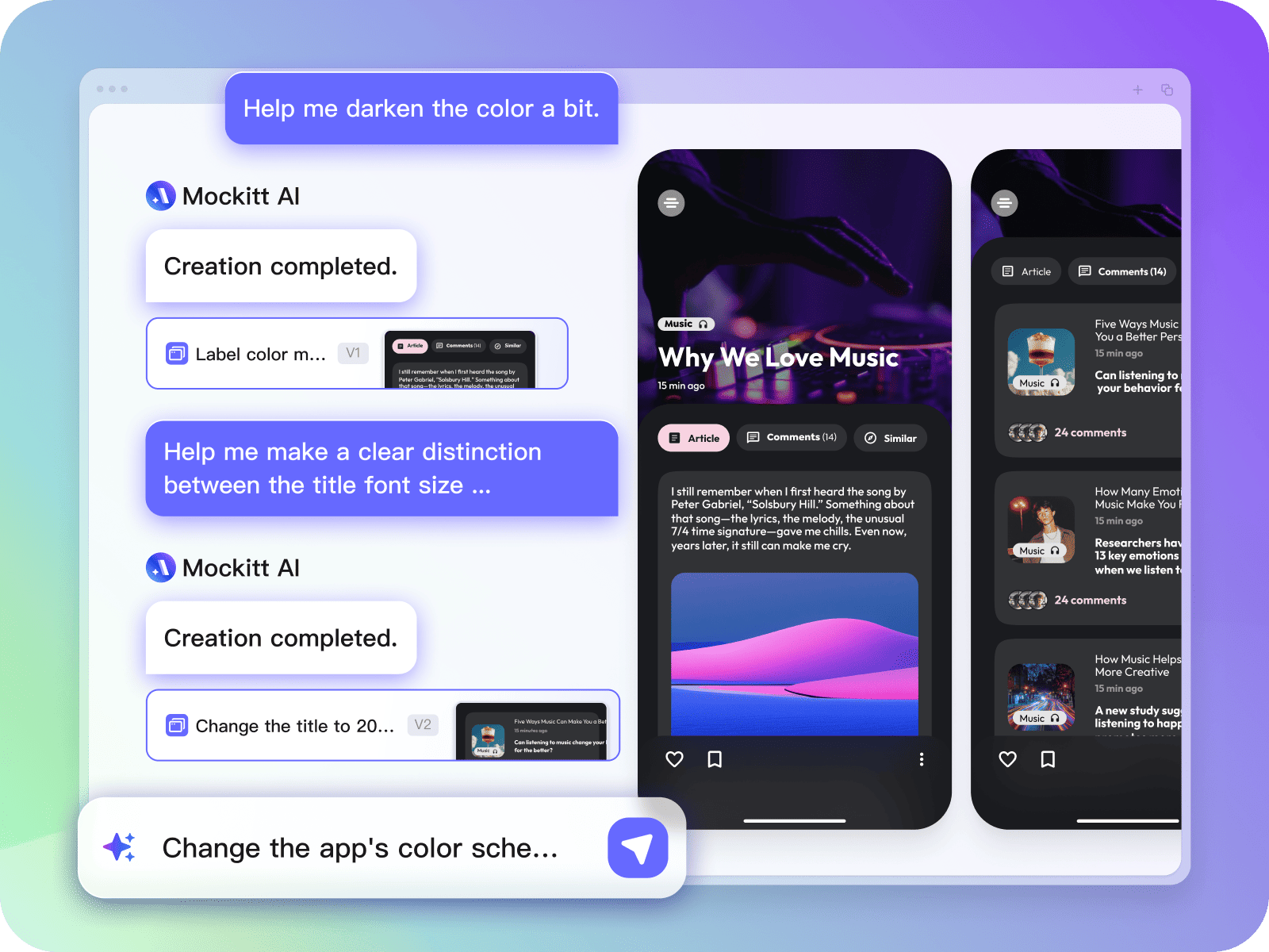 Chat based refinement of an AI app prototype