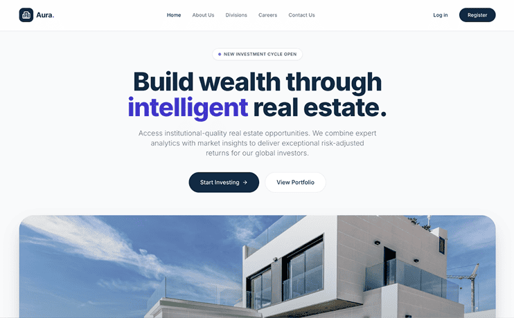 Website prototype example for a furniture store