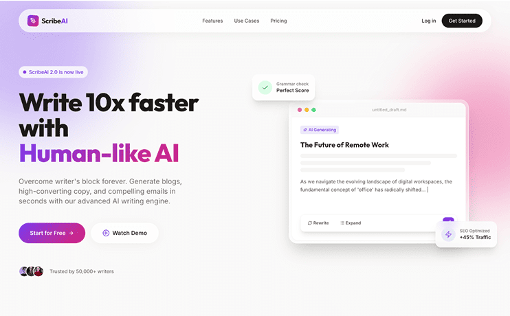 Website prototype example for an AI collaboration tool