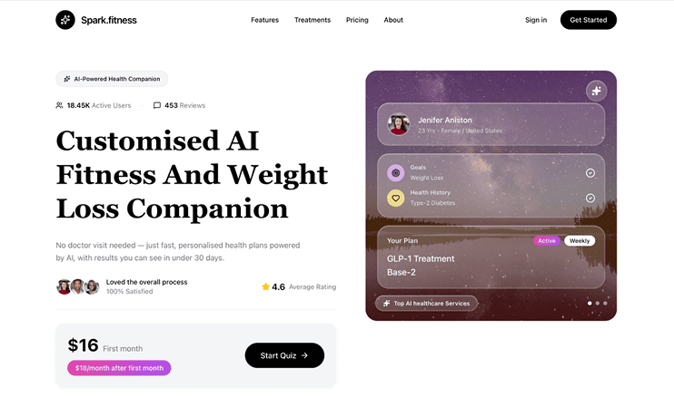 Website prototype example for a product landing page