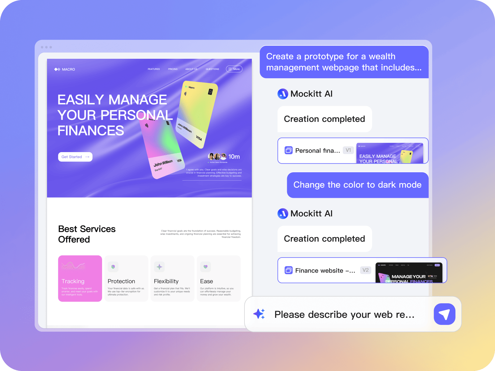 Chat based refinement of an AI website prototype