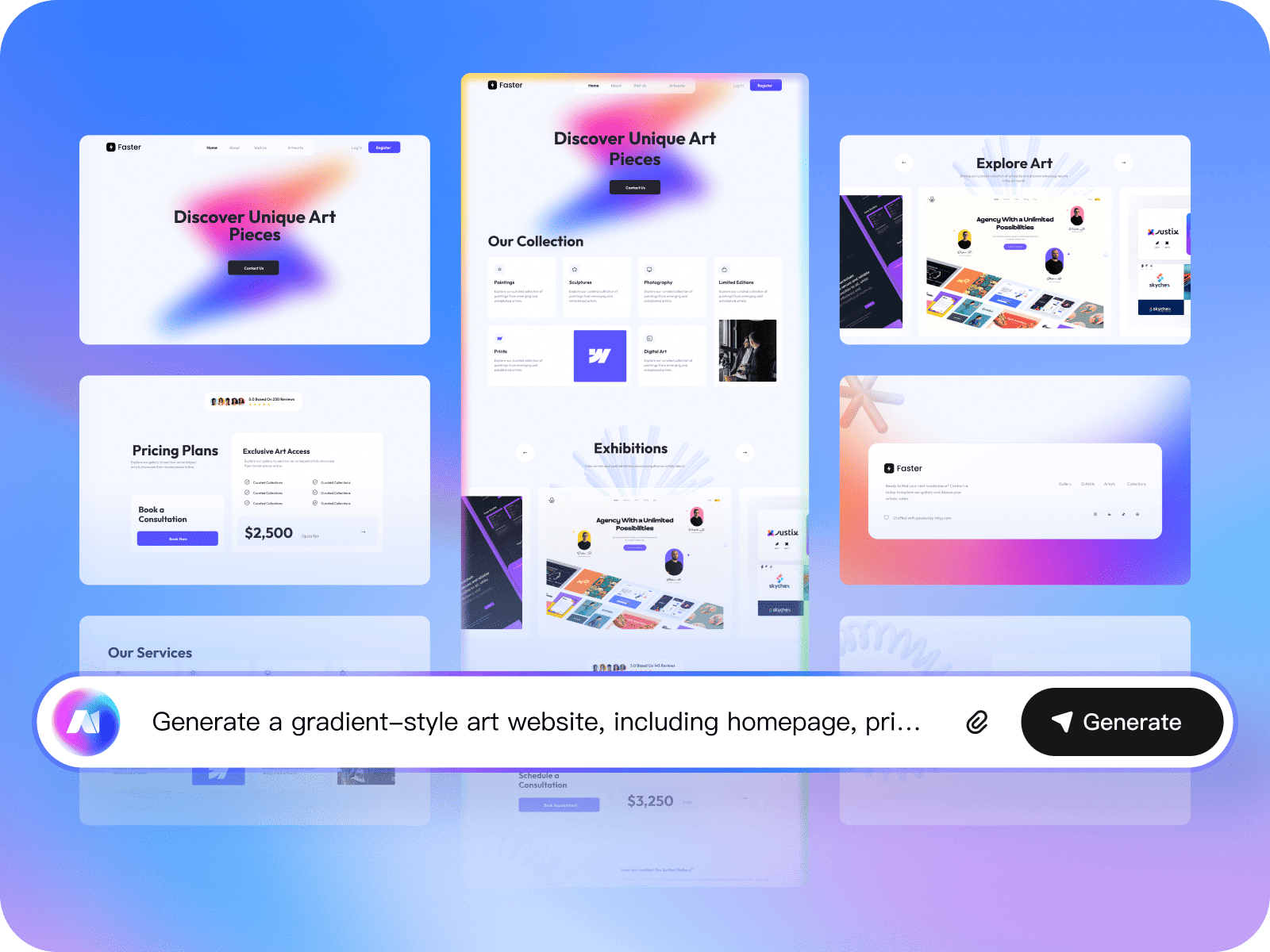 AI website generator creating a multi-page prototype draft